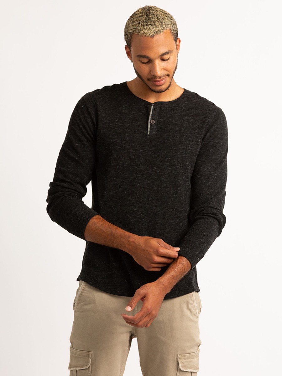 Men DISTILLERY Long Sleeve T-Shirts | Everett Waffle Textured Henley Long Sleeve