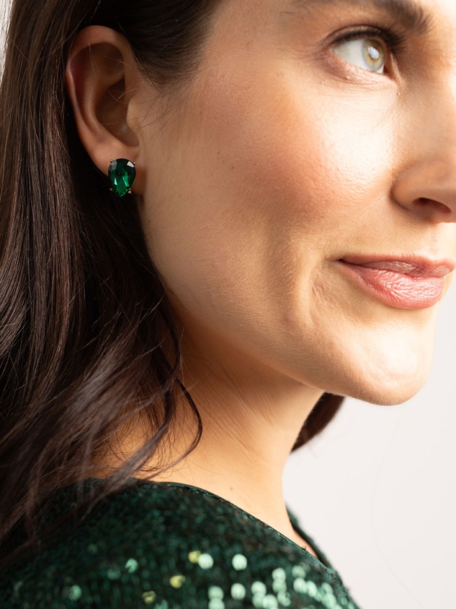 Women kismet Jewellery | Emerald Color Tear Drop Earrings