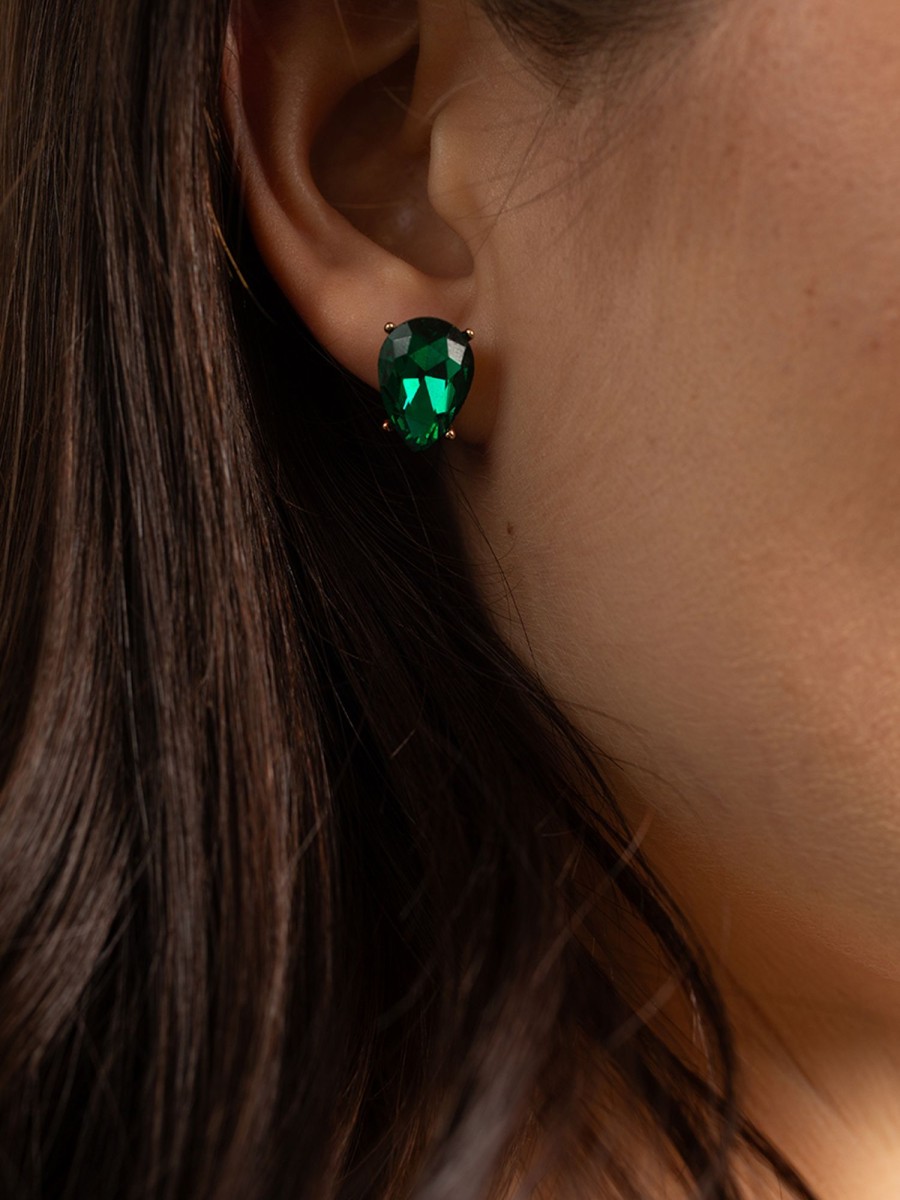 Women kismet Jewellery | Emerald Color Tear Drop Earrings