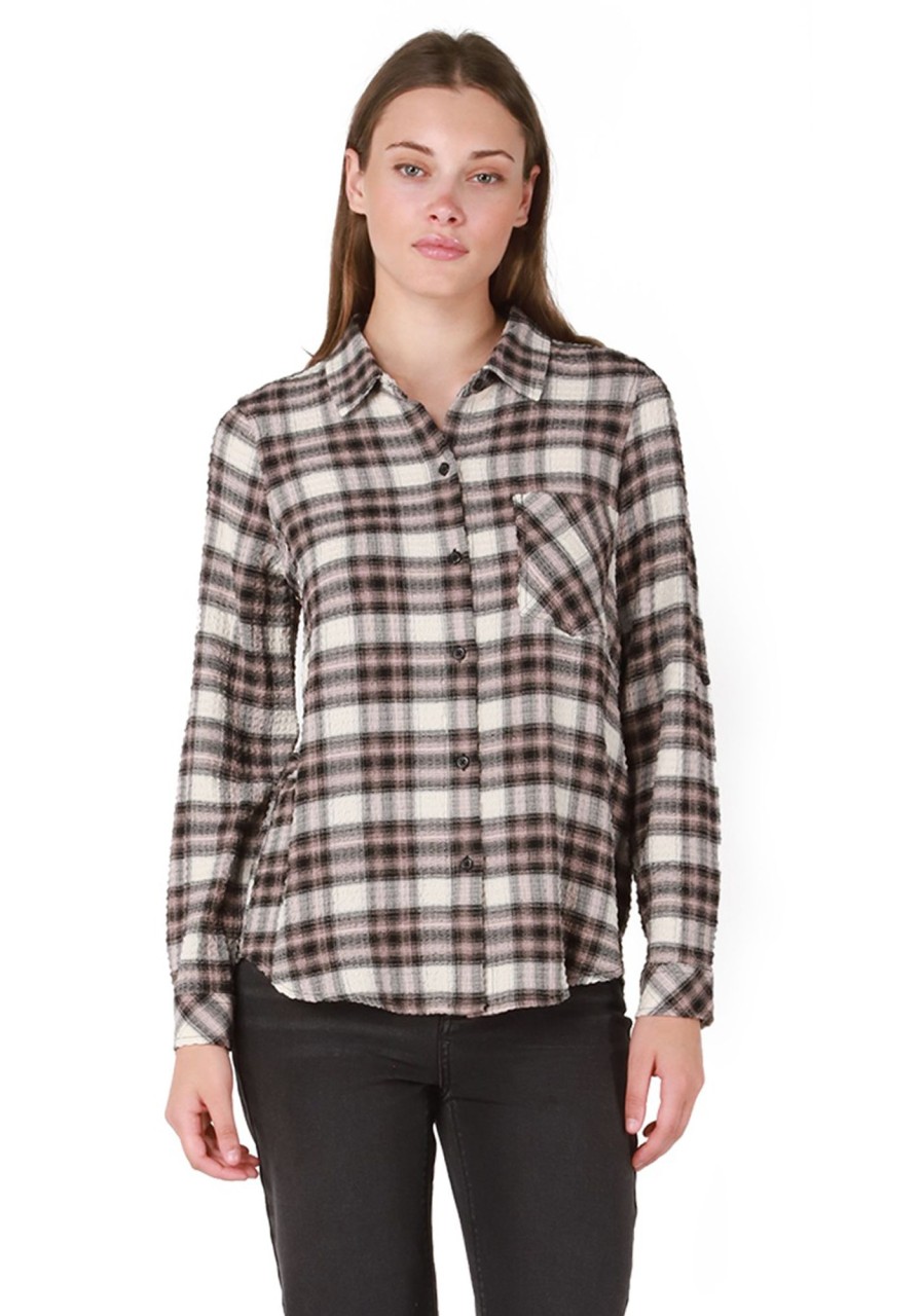 Women DEX Shirts & Blouses | Plaid Textured Button Front