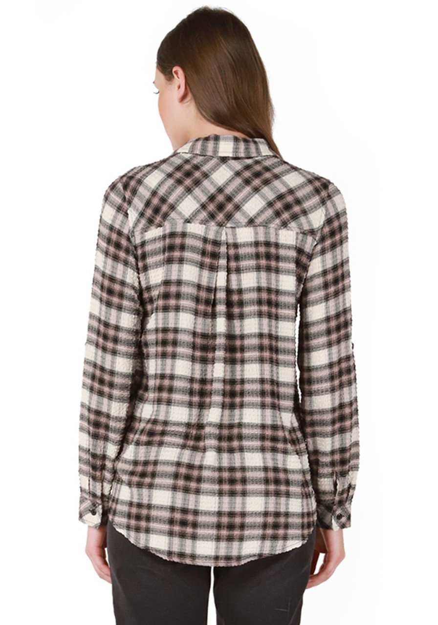 Women DEX Shirts & Blouses | Plaid Textured Button Front