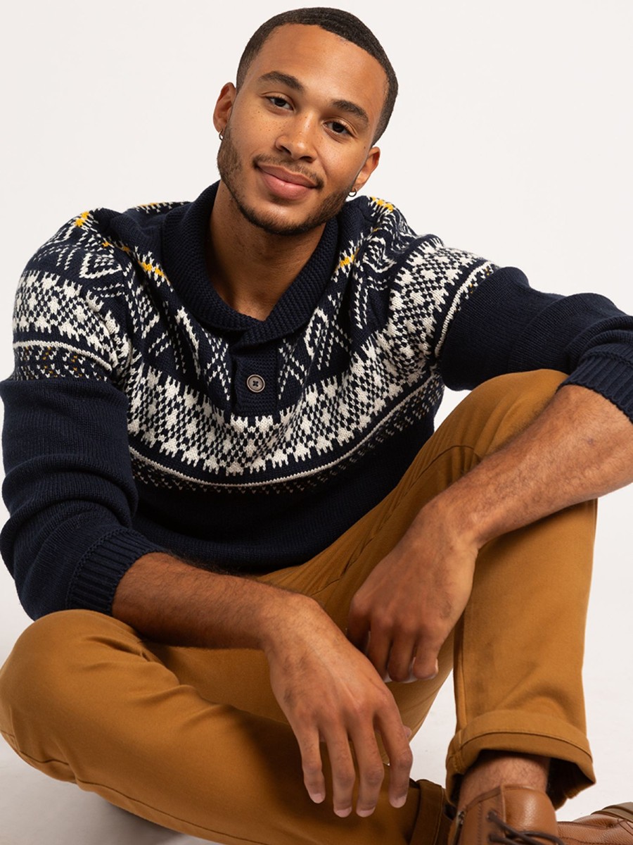 Men Distillery Hoodies & Sweaters | Gregory Fairisle Shawl Collar Pullover