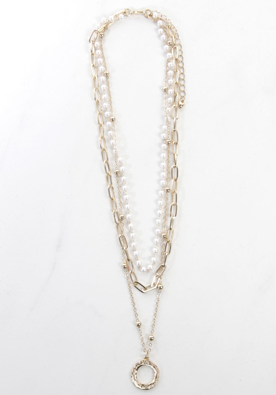 Women BOOTLEGGER Jewellery | Triple Layered Pearl And Chain Necklace