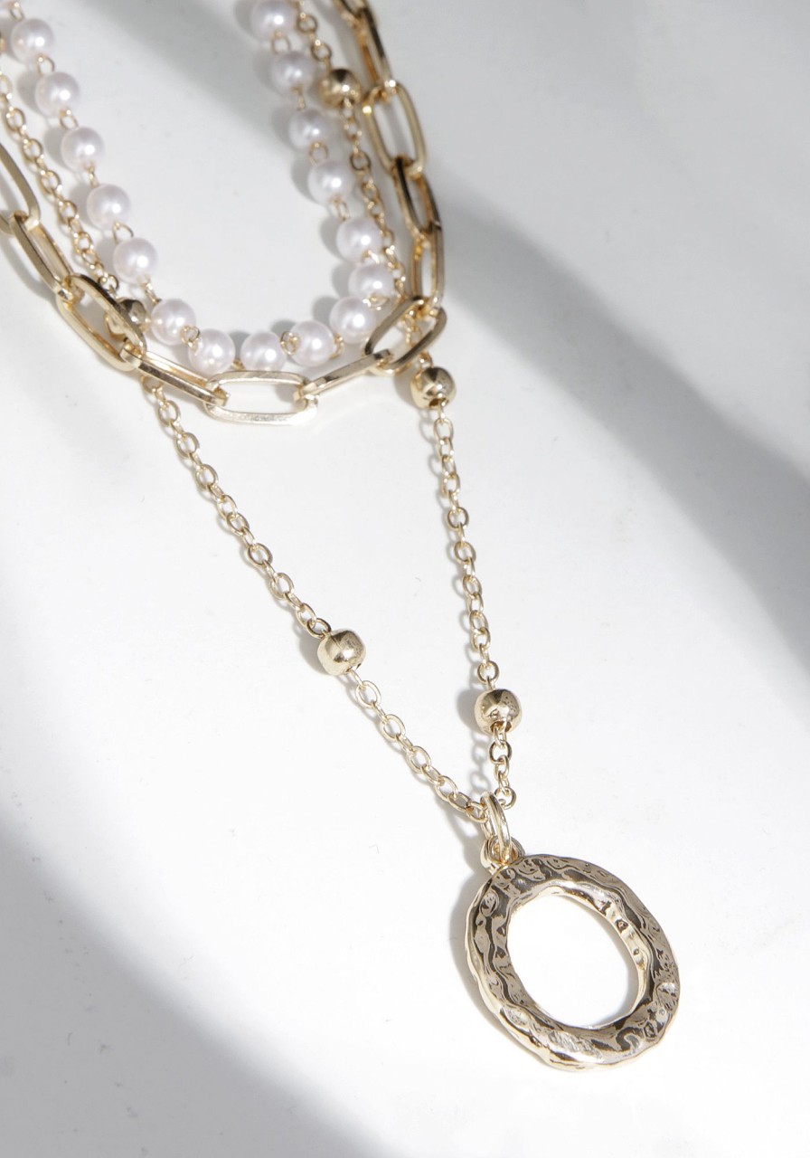 Women BOOTLEGGER Jewellery | Triple Layered Pearl And Chain Necklace