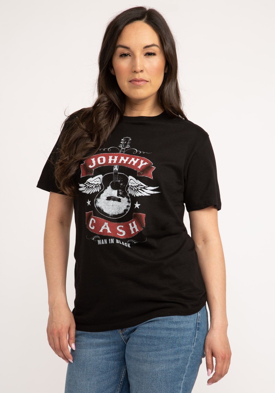 Men johnny cash Graphic T-Shirts | Man In Black Winged Guitar T-Shirt