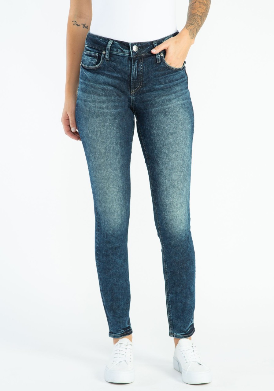 Women SILVER Skinny Jeans | Elyse Mid Rise Skinny Jeans