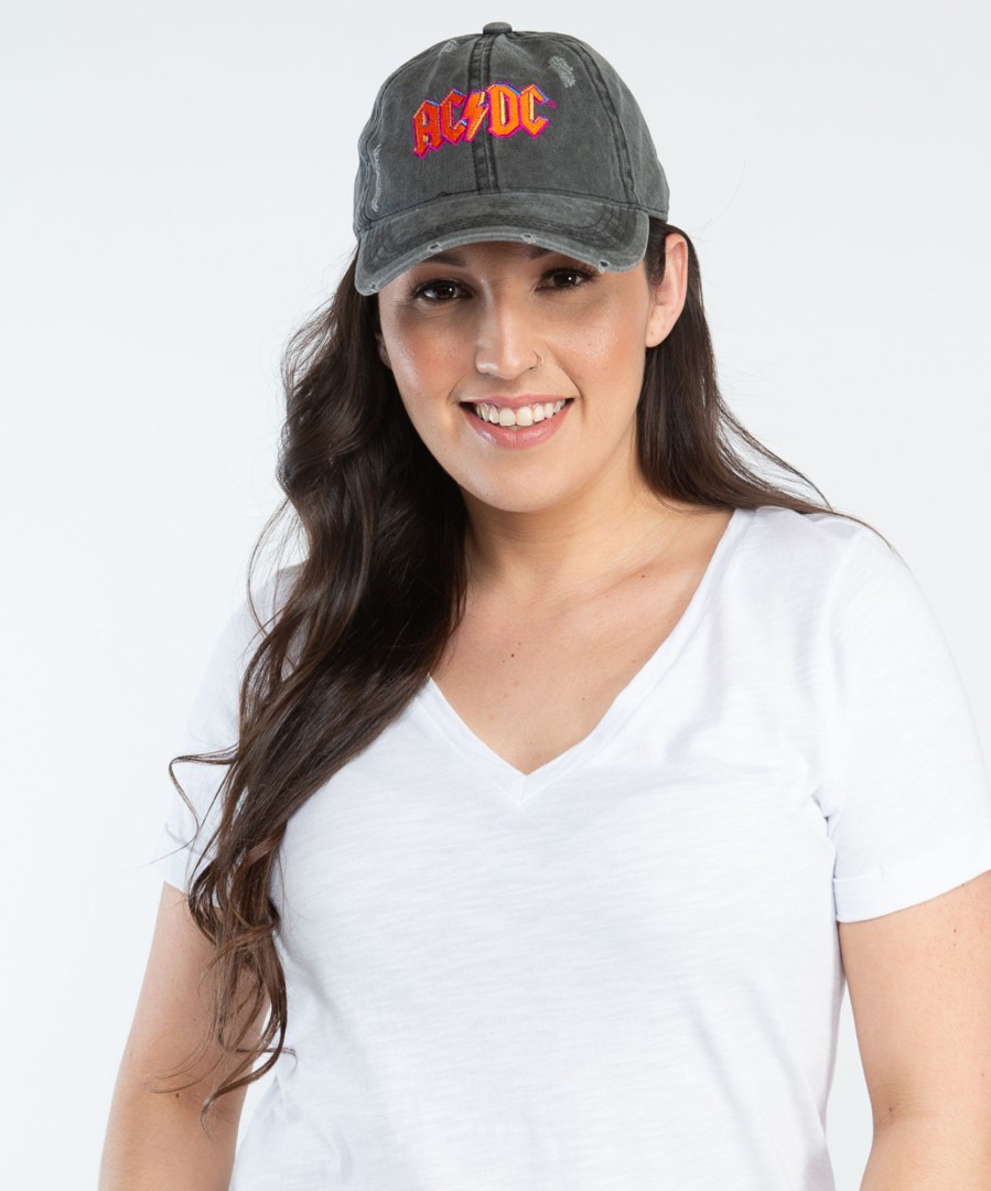 Women ACDC Hats & Touques | Acdc Embroidered Distressed Baseball Cap