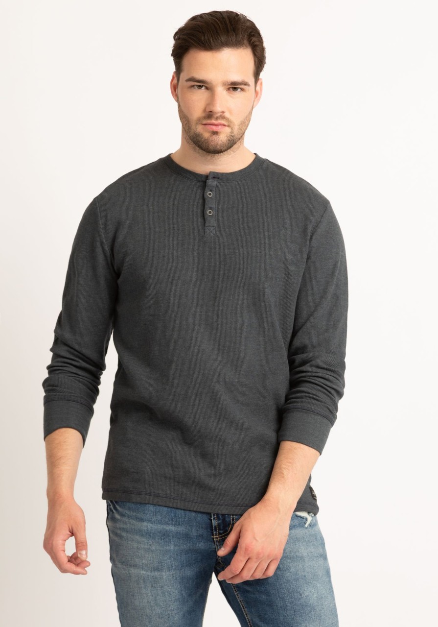 Men SILVER JEANS CO. Long Sleeve T-Shirts | Acid Wash Long Sleeve Henley Shirt