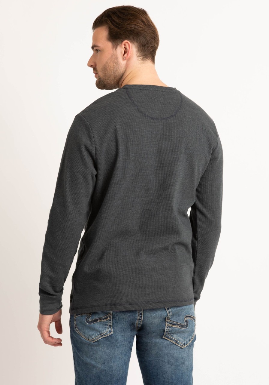 Men SILVER JEANS CO. Long Sleeve T-Shirts | Acid Wash Long Sleeve Henley Shirt