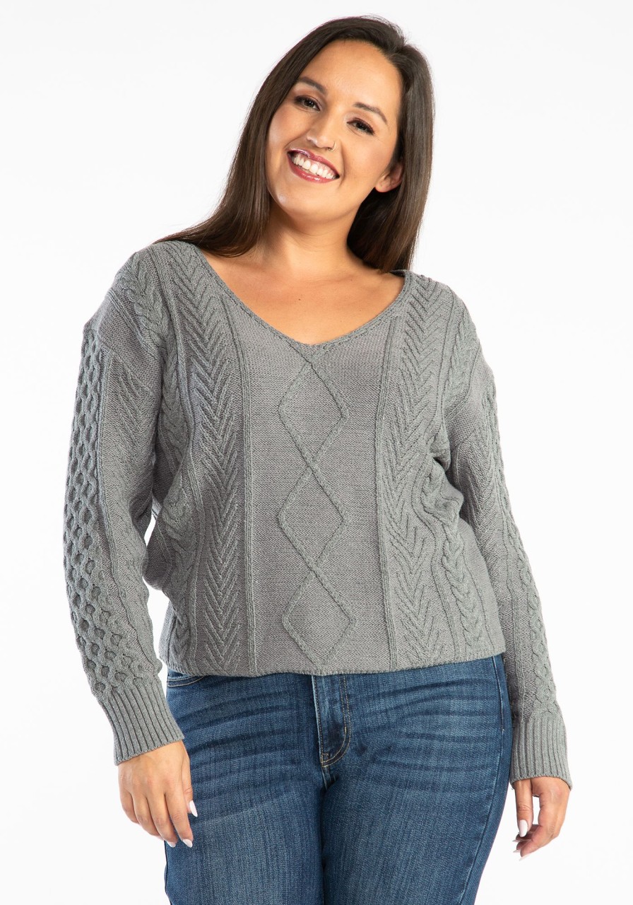 Women KISMET Sweaters & Cardigans | V Neck Cable Popover Sweater