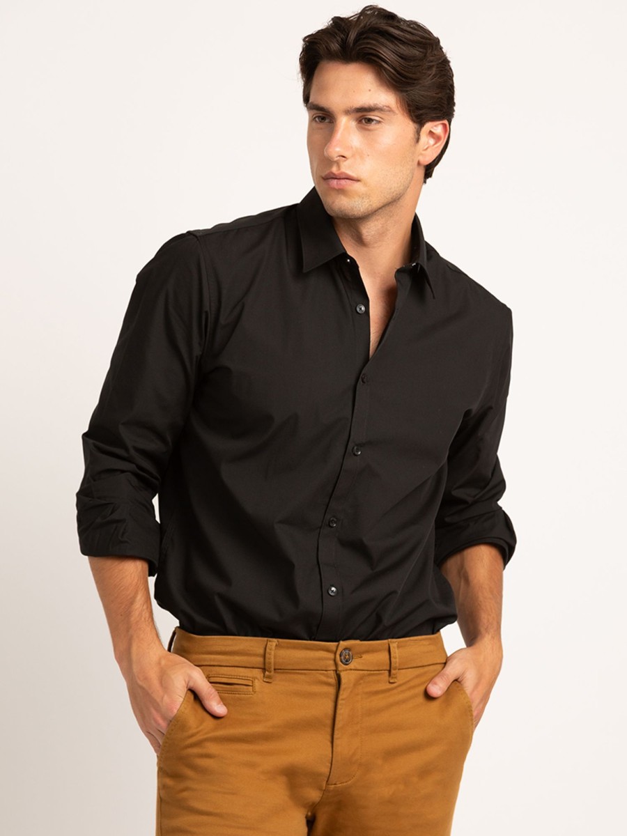 Men POINT ZERO Shirts | Men'S Solid Poplin Dress Shirt