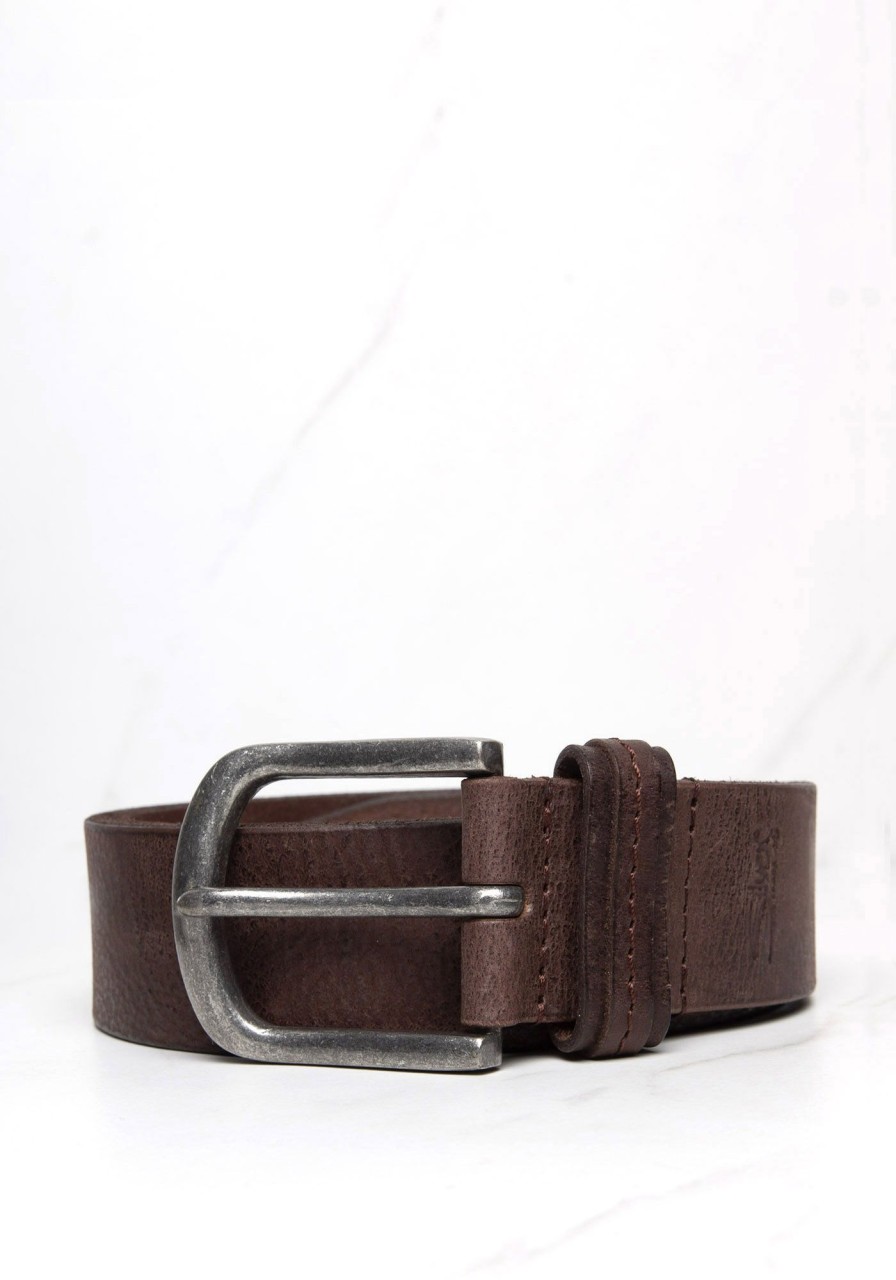 Men SILVER Belts | Men'S Leather Belt With Stitched Loop