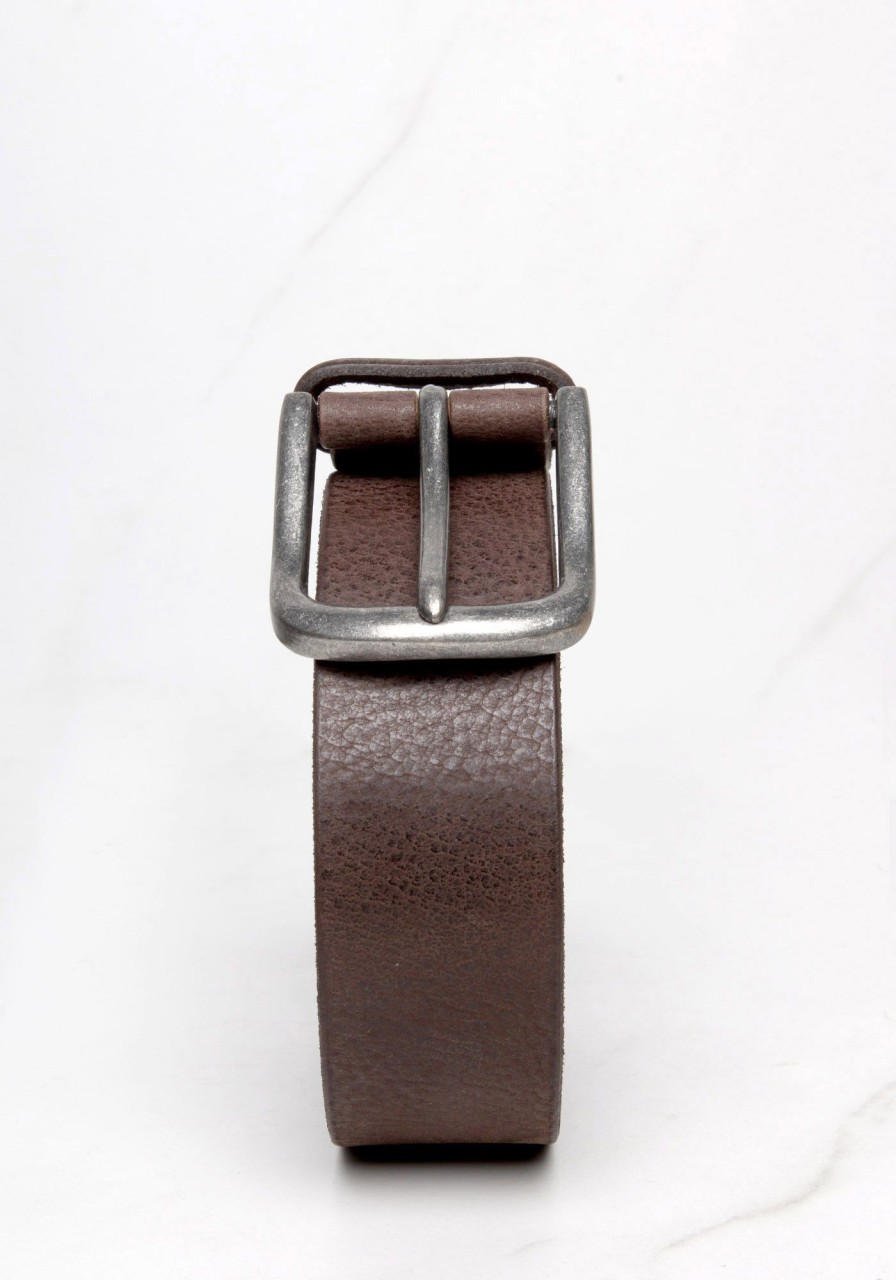 Men SILVER Belts | Men'S Leather Belt With Stitched Loop