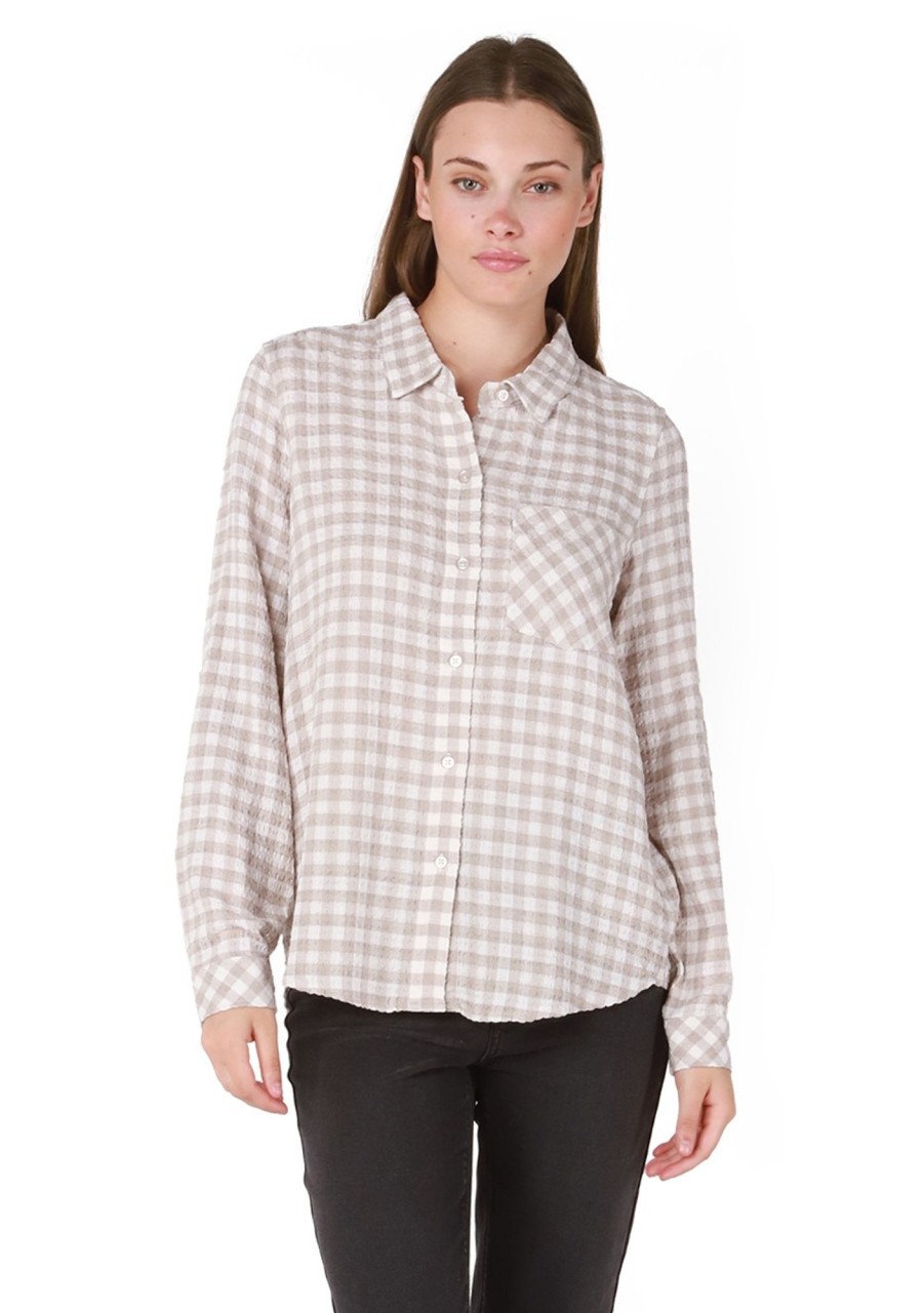 Women DEX Shirts & Blouses | Dex Checkered Button Front Blouse