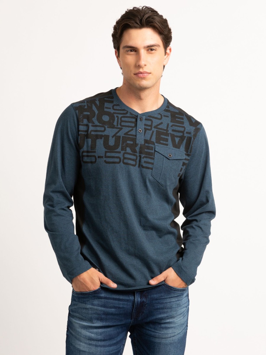 Men PROJEK RAW Long Sleeve T-Shirts | Long Sleeve Henley Shirt