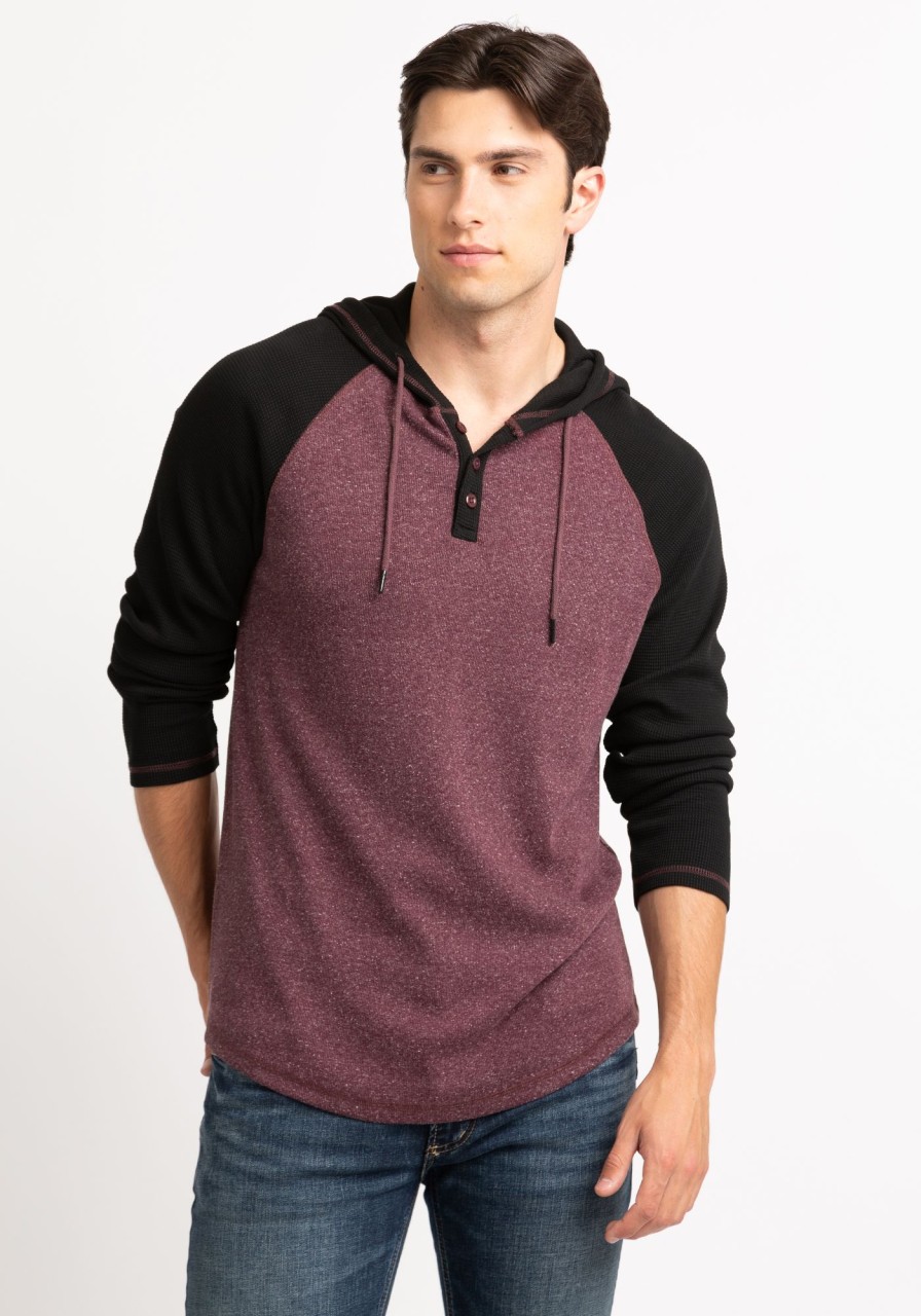 Men DISTILLERY Long Sleeve T-Shirts | Nicholas Colourblock Waffle Henley Hoodies