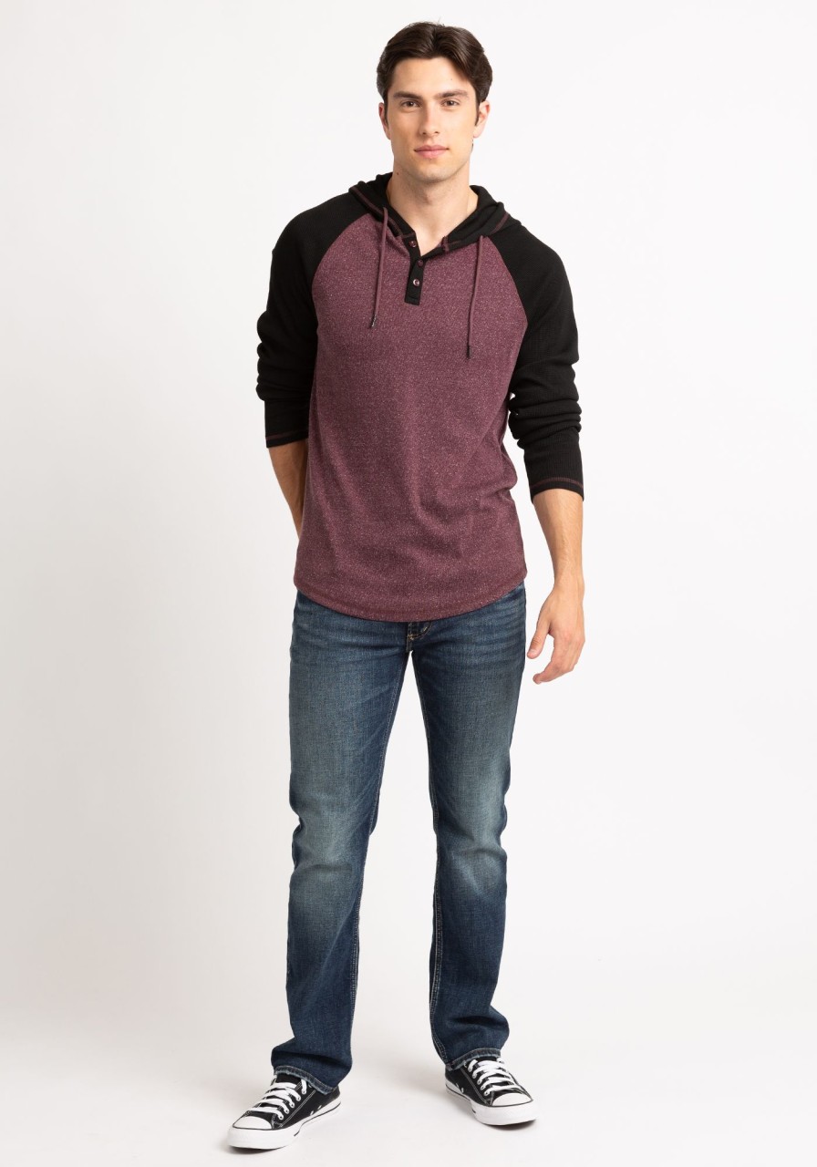 Men DISTILLERY Long Sleeve T-Shirts | Nicholas Colourblock Waffle Henley Hoodies