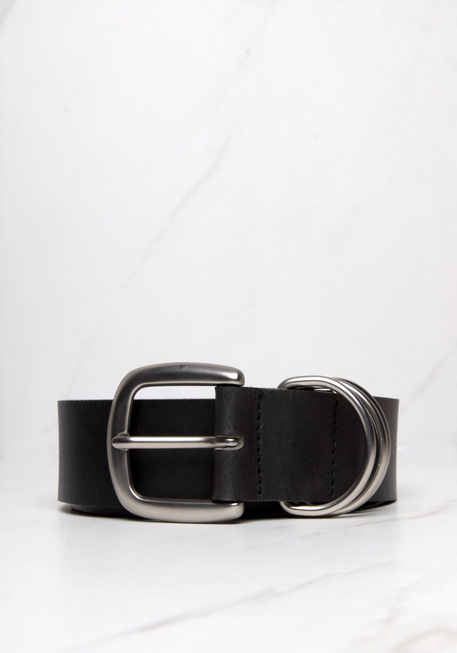 Women bootlegger Belts | Leather Belt With Silver Buckle And Triple Rings