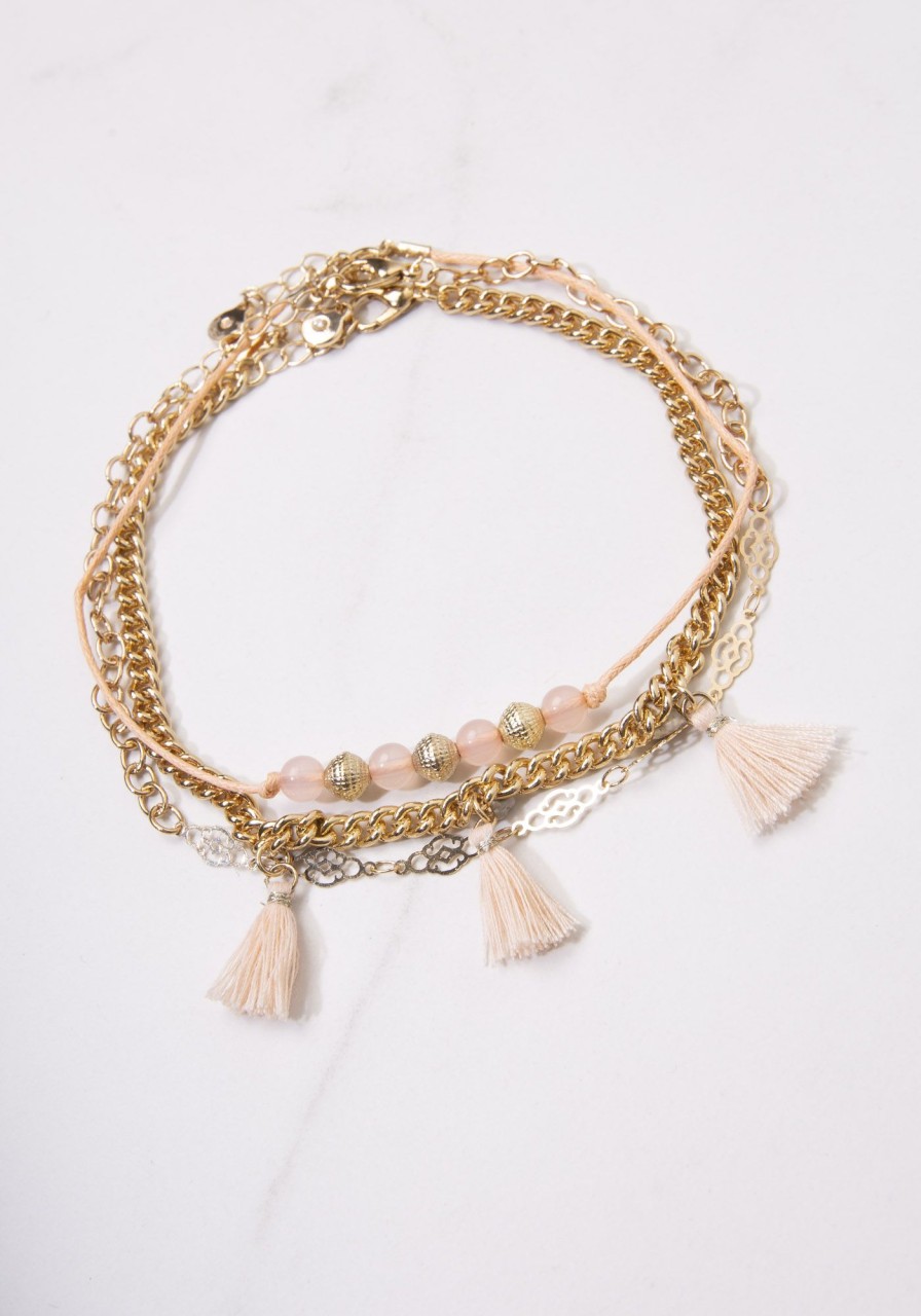 Women kismet Jewellery | Anklet 3 Layer With Pink Details