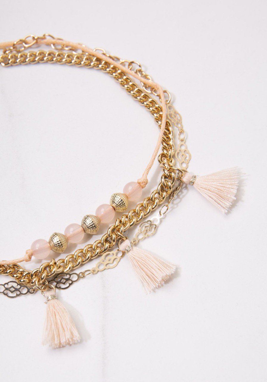 Women kismet Jewellery | Anklet 3 Layer With Pink Details