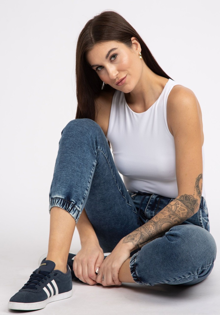 Women BOOTLEGGER | High Rise Knit Denim Joggers