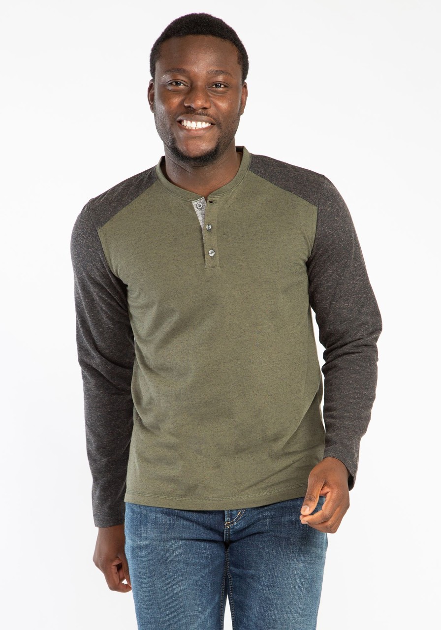 Men BURNSIDE Long Sleeve T-Shirts | Colour Block Henley Long Sleeve Shirt