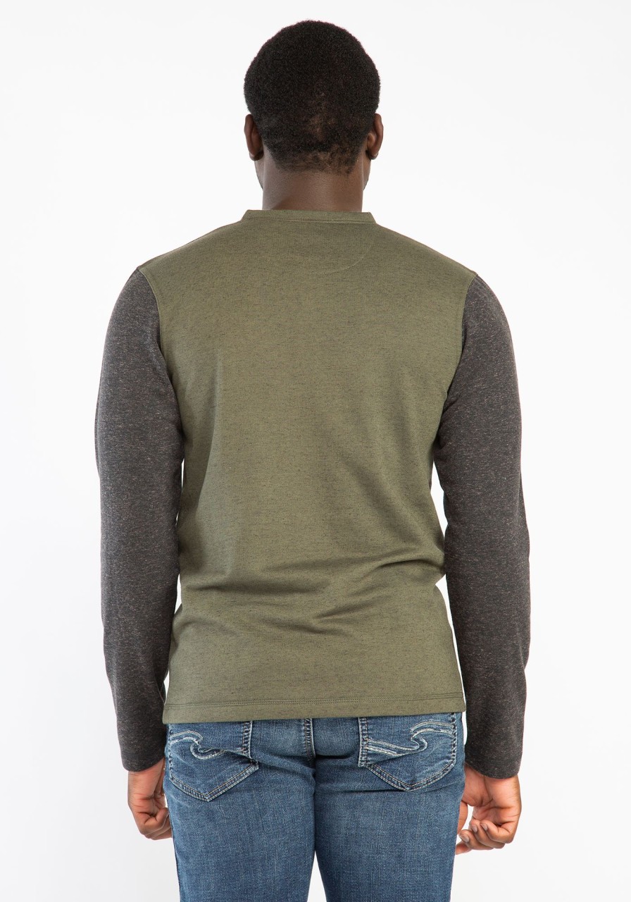 Men BURNSIDE Long Sleeve T-Shirts | Colour Block Henley Long Sleeve Shirt