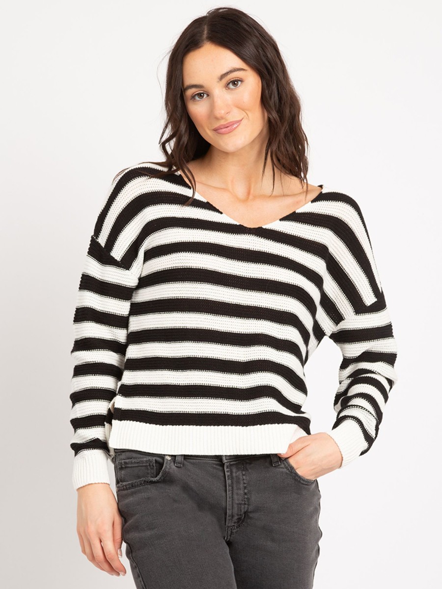 Women KISMET Sweaters & Cardigans | Ash V-Neck Striped Popover