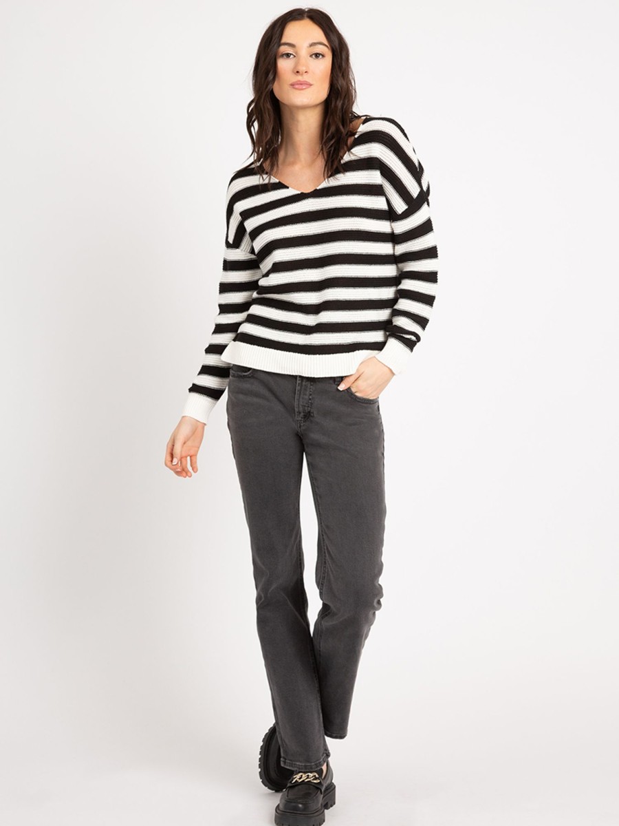 Women KISMET Sweaters & Cardigans | Ash V-Neck Striped Popover