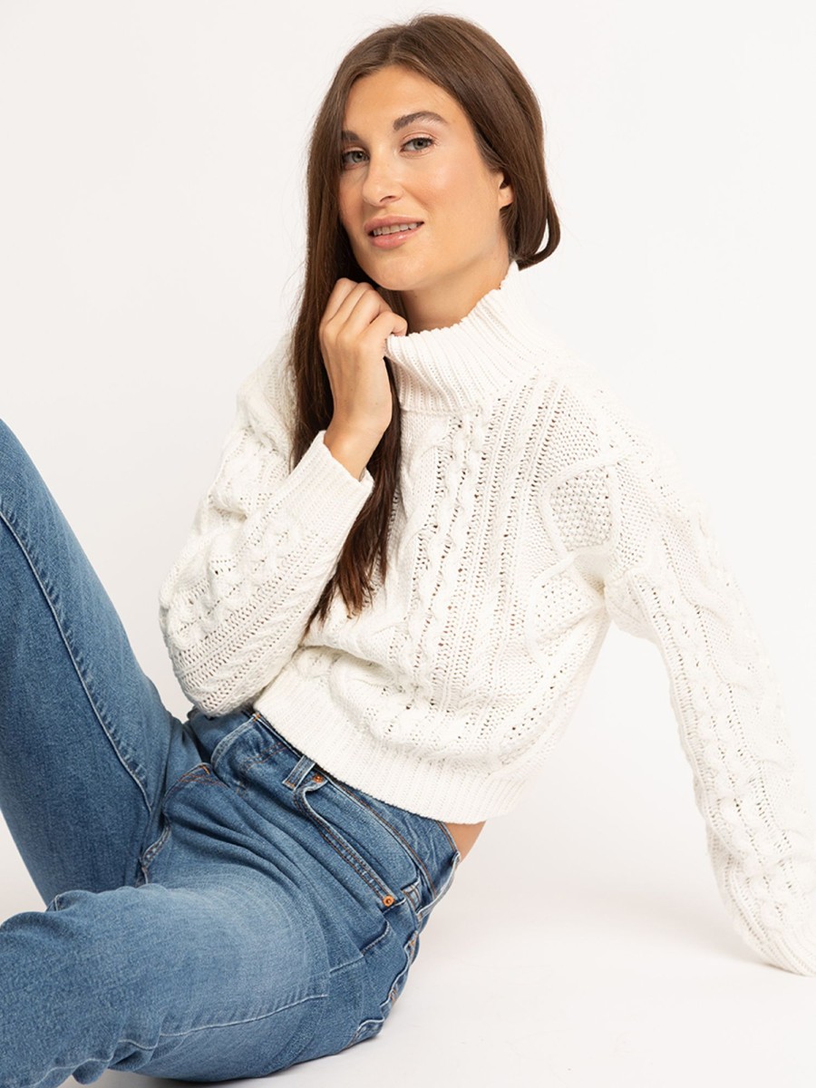 Women CLOTH Sweaters & Cardigans | Mock Neck Cable Popover